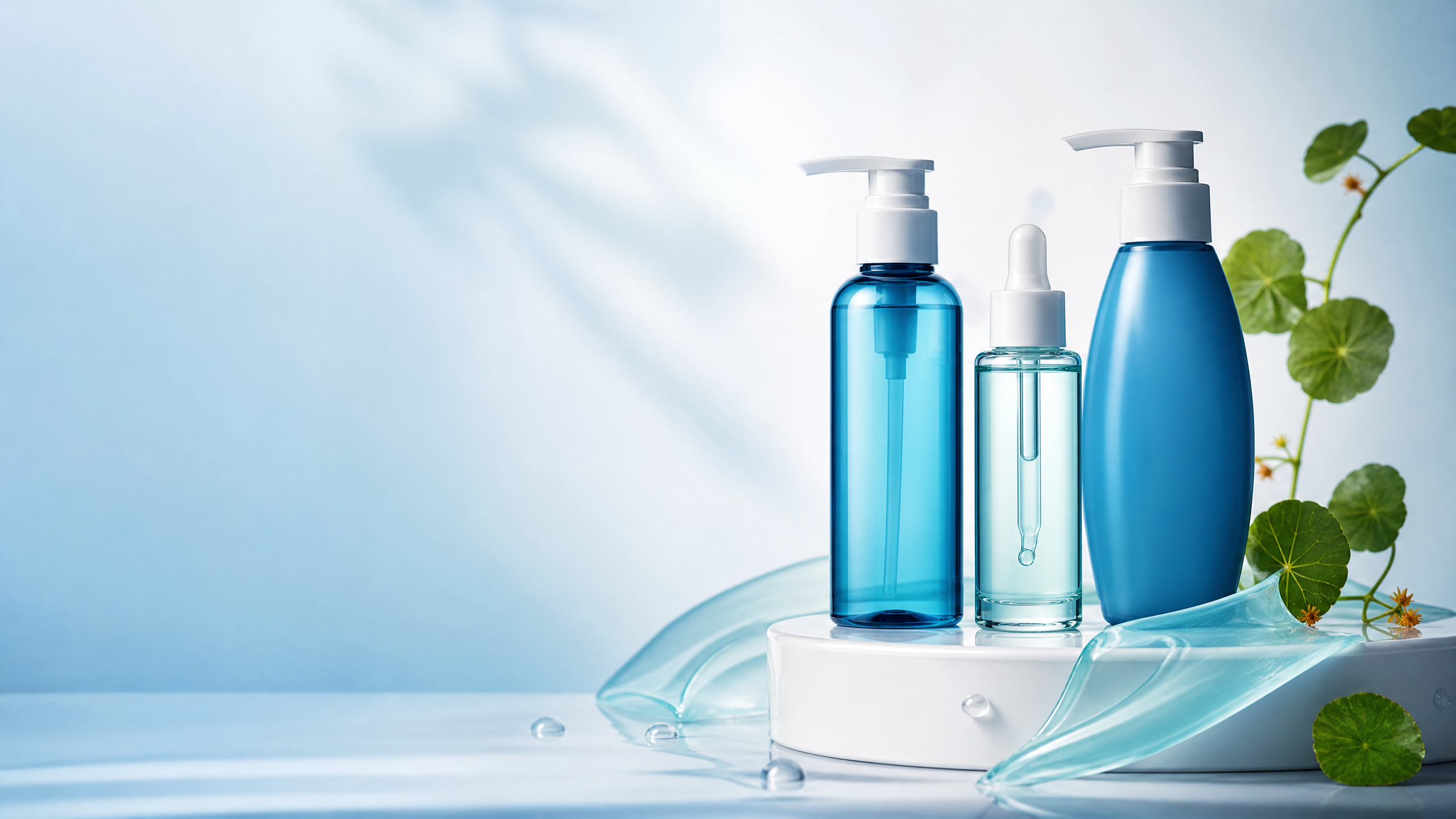 A curated range of hair-care bottles in a bright studio setting